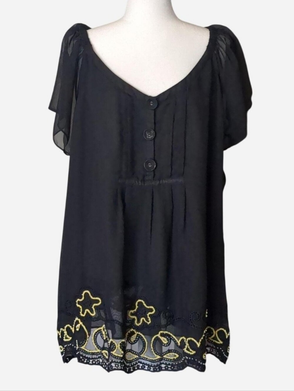 I.N.C. International Concepts Embroidered Button-Front Tunic Top Size 18